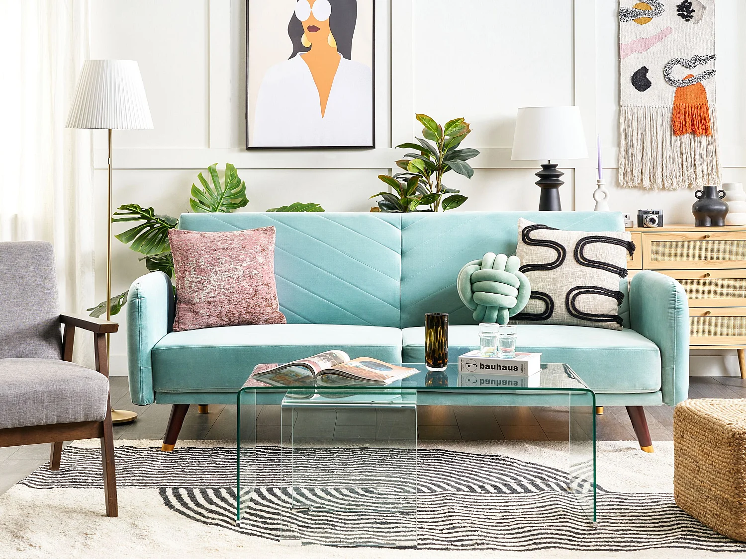 Slaapbank SENJA Fluweel Lichtblauw 3-zitter