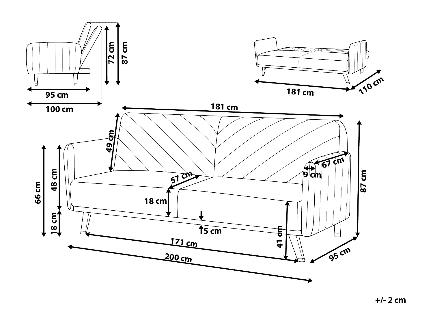 Canapé-lit 3 places SENJA Velours Bleu clair