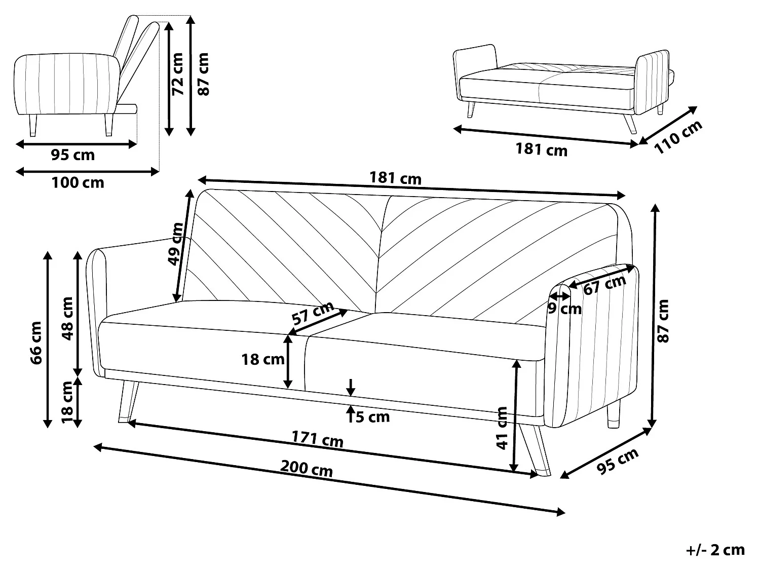 Sofá-cama SENJA Veludo Azul claro 3 lugares
