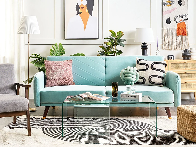 Praktisches Sofa klappbar mit Armlehnen Samtstoff helles Blau Senja