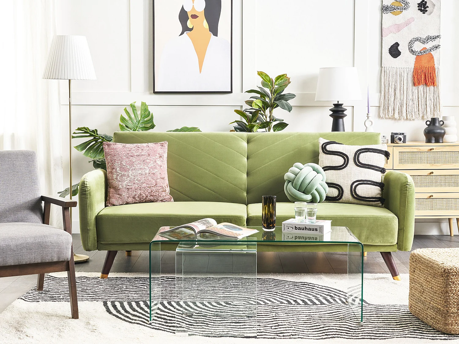 Divano letto SENJA Velluto Verde oliva 3 posti