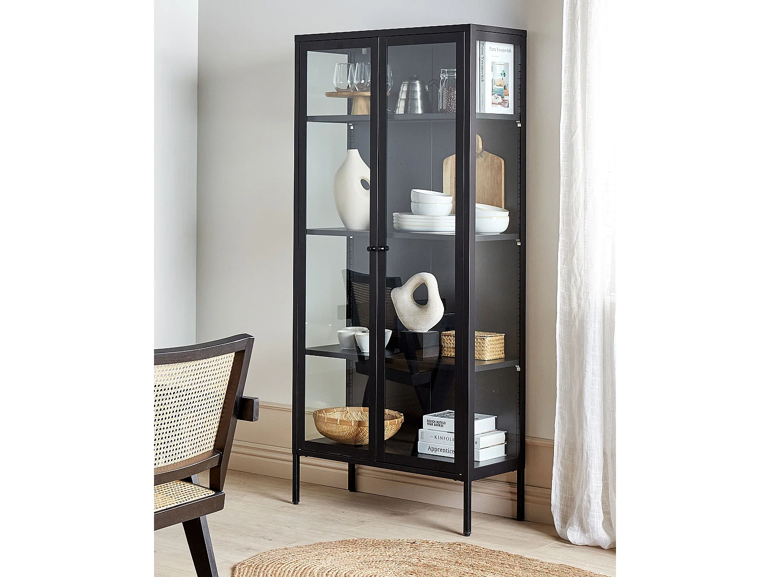 Vitrine en verre HARTY Métal 80 cm Noir