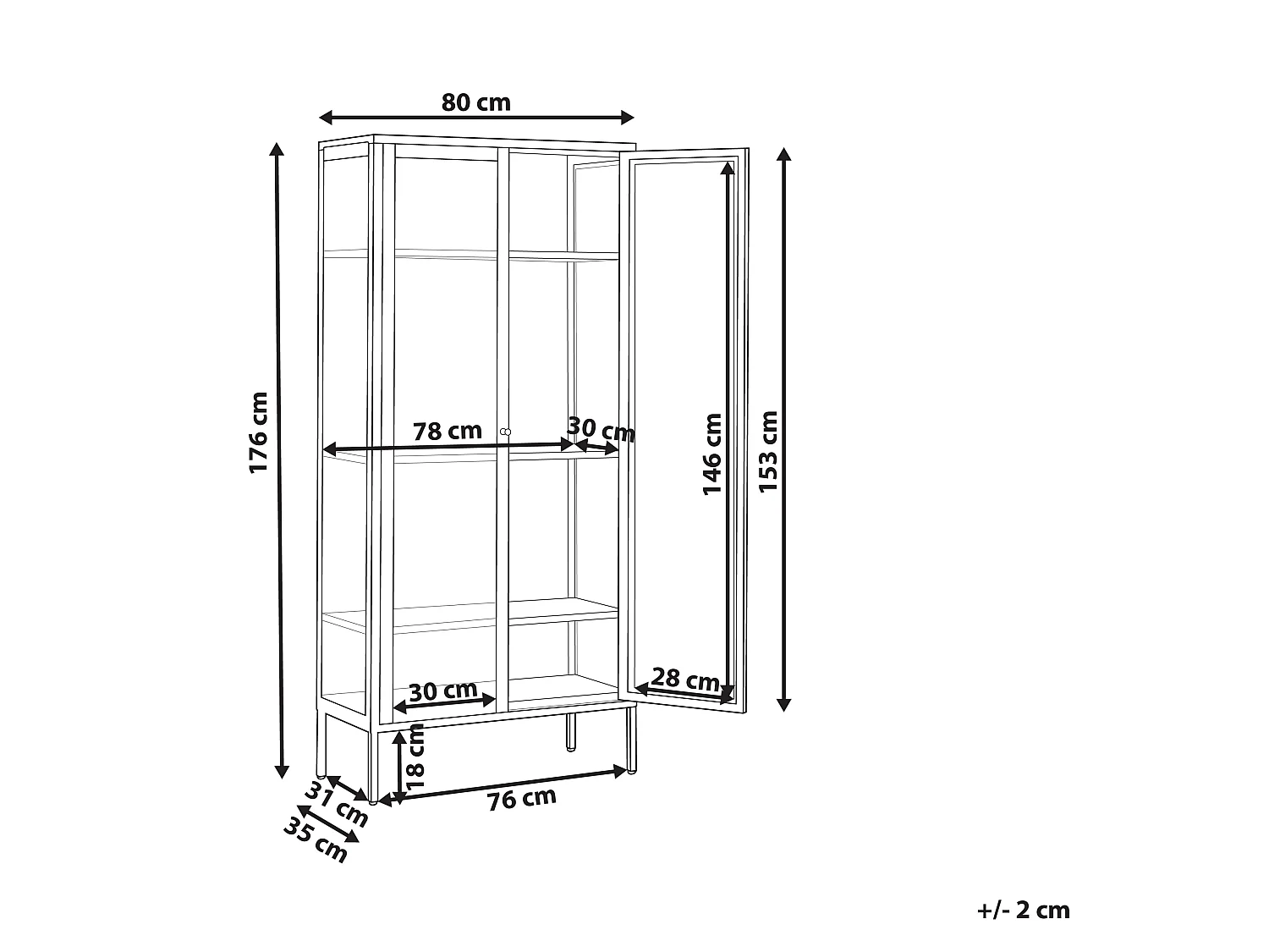 Vitrine en verre HARTY Métal 80 cm Noir