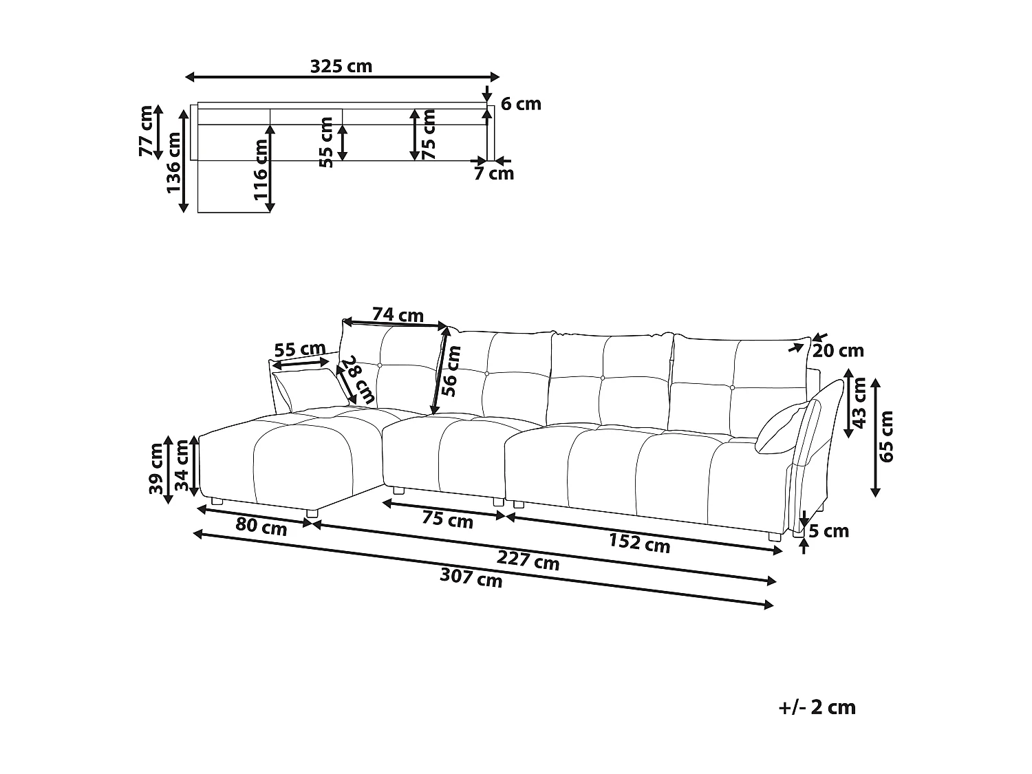 Canapé d'Angle droit avec Coussins de Dossier en Tissu Polyester Beige Tomra