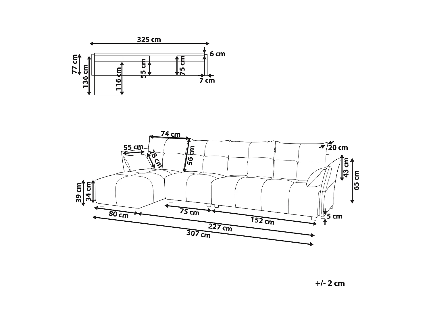 Hoekbank TOMRA Stof Grafietgrijs 4-zitter Rechterzijde