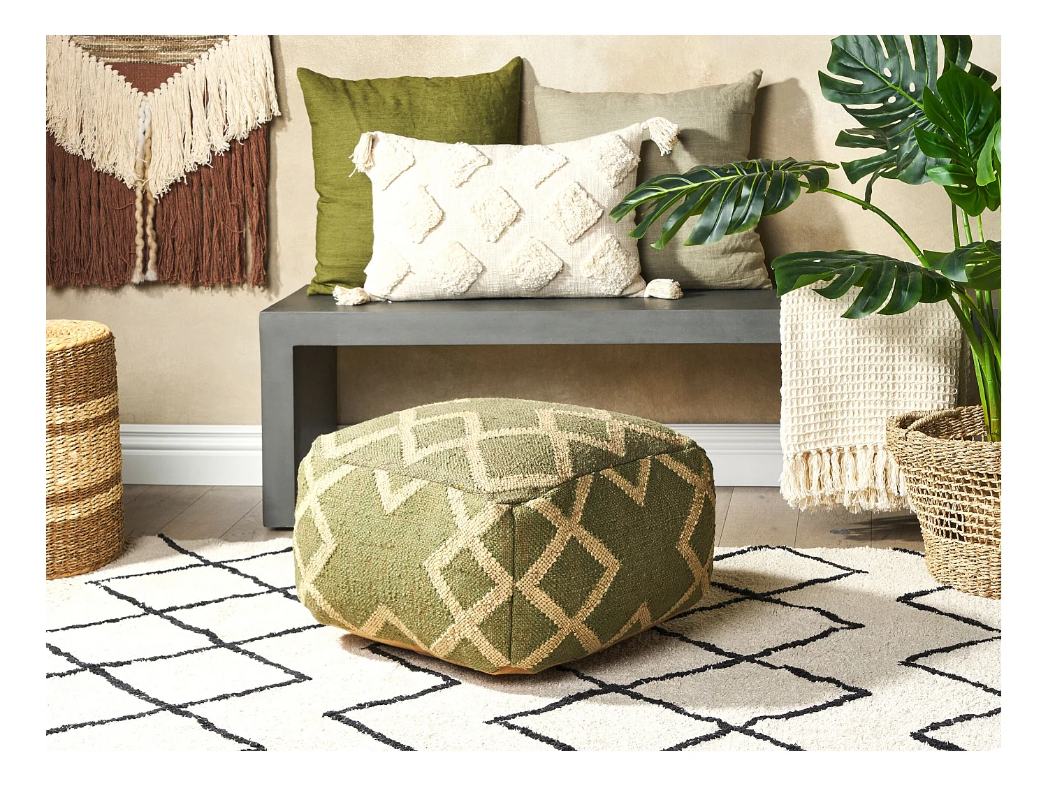 Pouf GOPI Jute Vert 50 cm 50 cm 30 cm