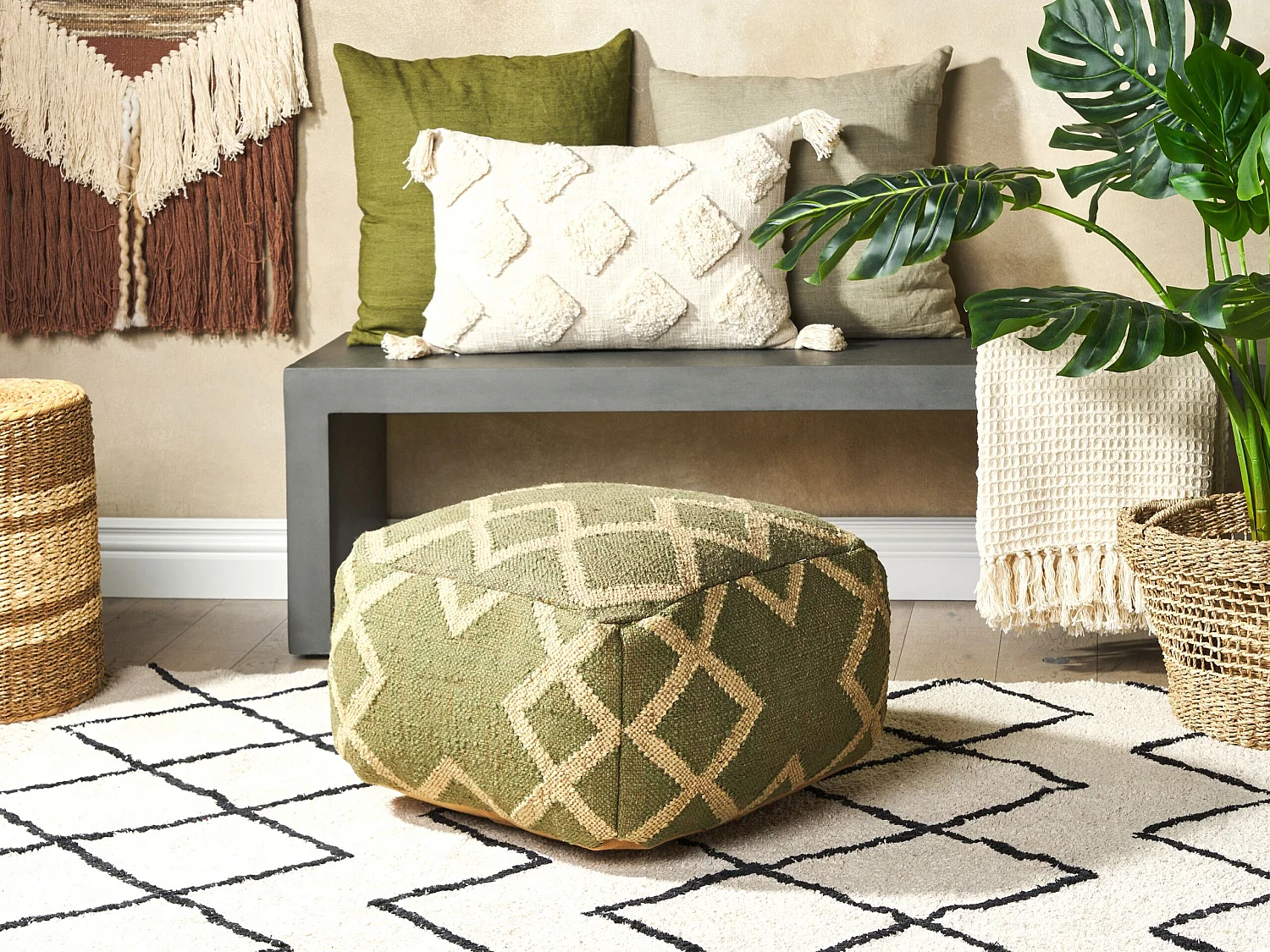 Pouf GOPI Jute Vert 50 cm 50 cm 30 cm