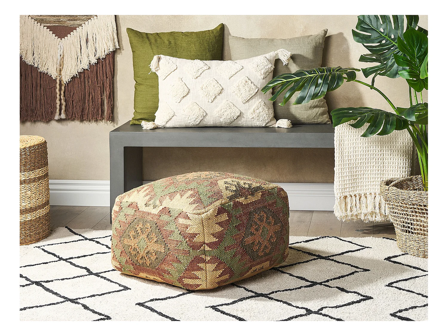 Puf CUMBUM Juta Kolorowy 50 cm 50 cm 30 cm