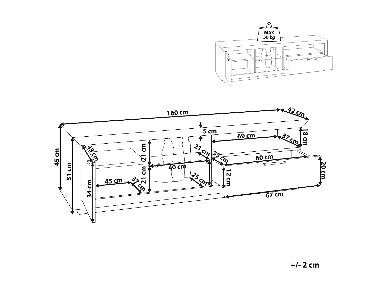 Meuble TV MARANA Marron/noir