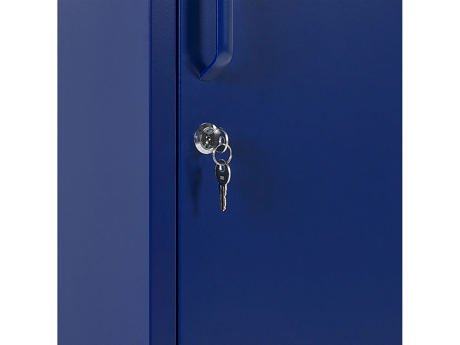 Hoher Spindschrank mit abschließbaren Türen und Kleiderstange blau Frome