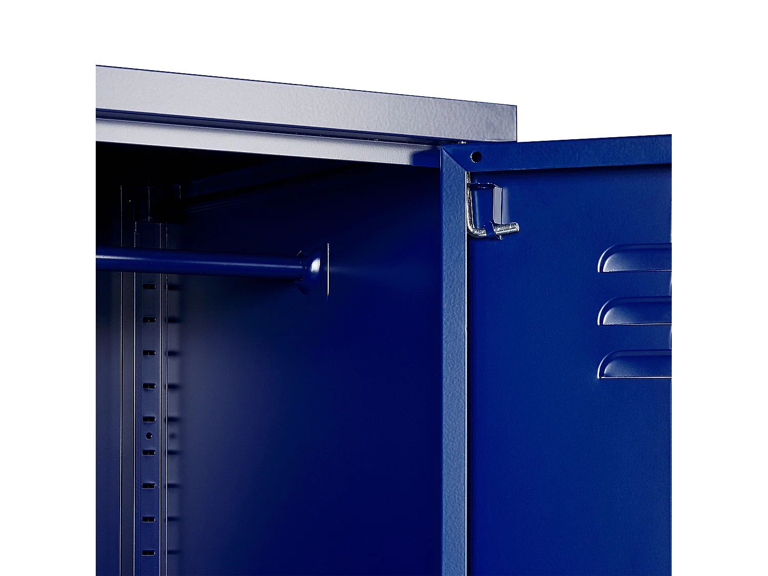 Hoher Spindschrank mit abschließbaren Türen und Kleiderstange blau Frome