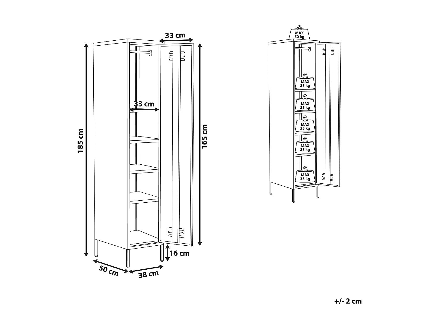Hoher Spindschrank mit abschließbaren Türen und Kleiderstange blau Frome