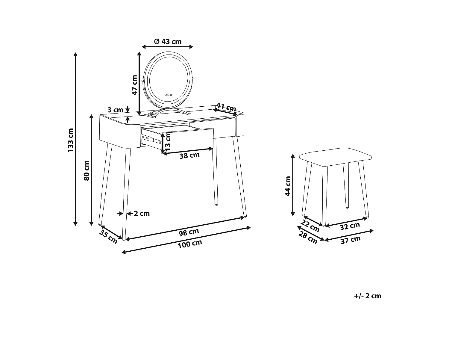 Kaptafel SURIN LED Grijs