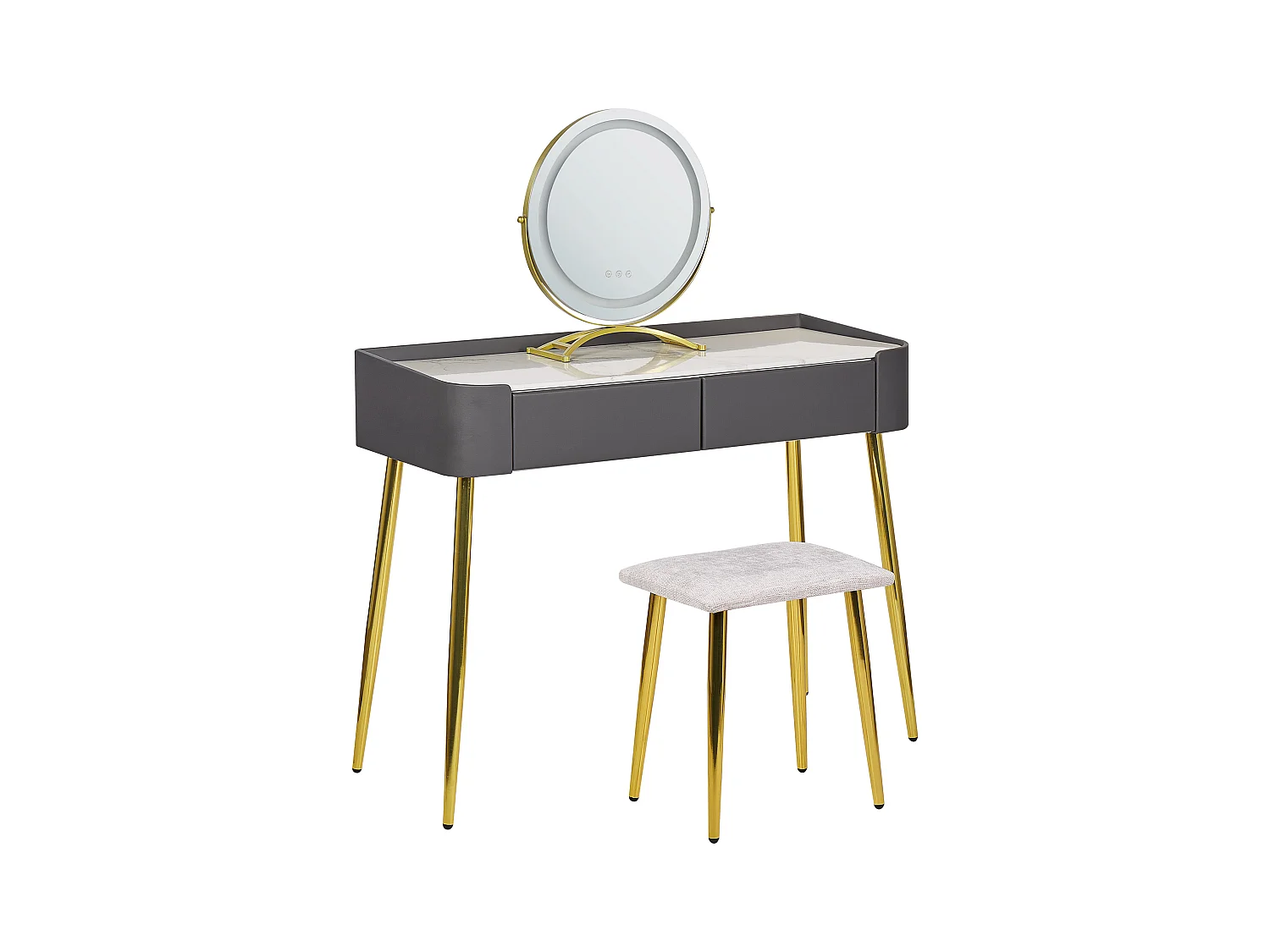 Coiffeuse avec miroir et tabouret SURIN LED Gris
