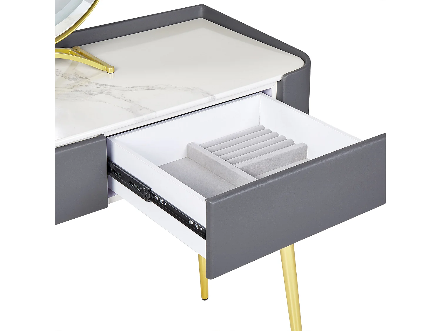 Coiffeuse avec miroir et tabouret SURIN LED Gris