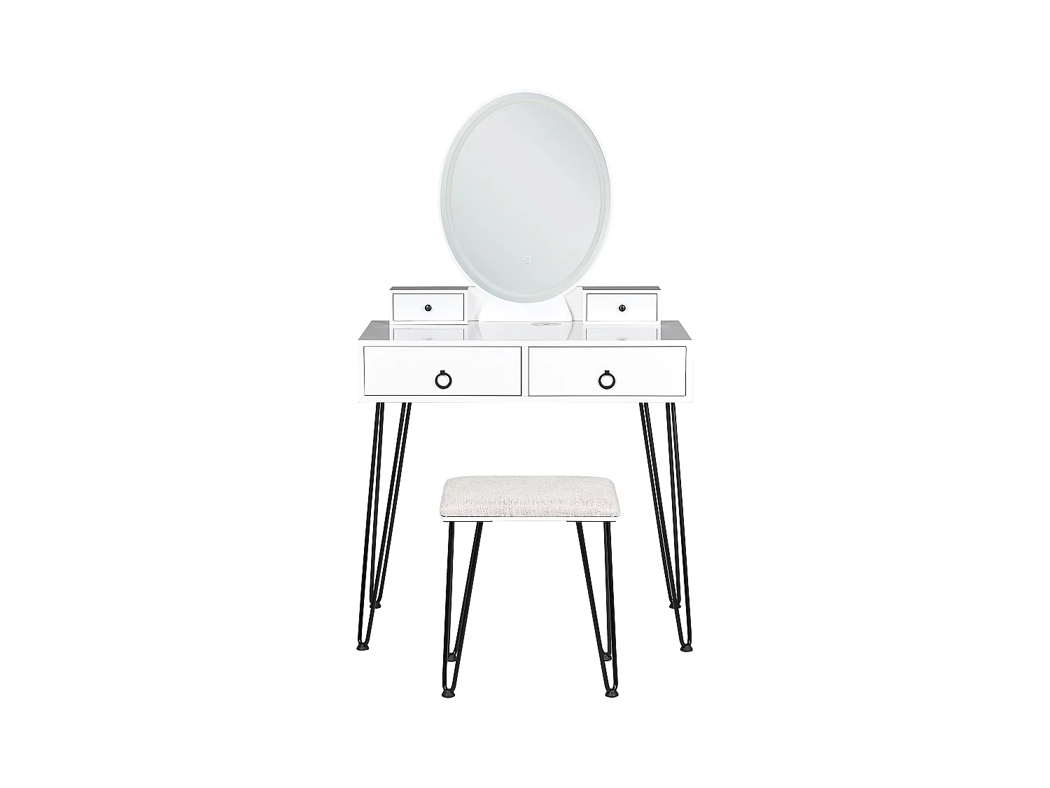 Coiffeuse avec miroir et tabouret SOYE LED Blanc