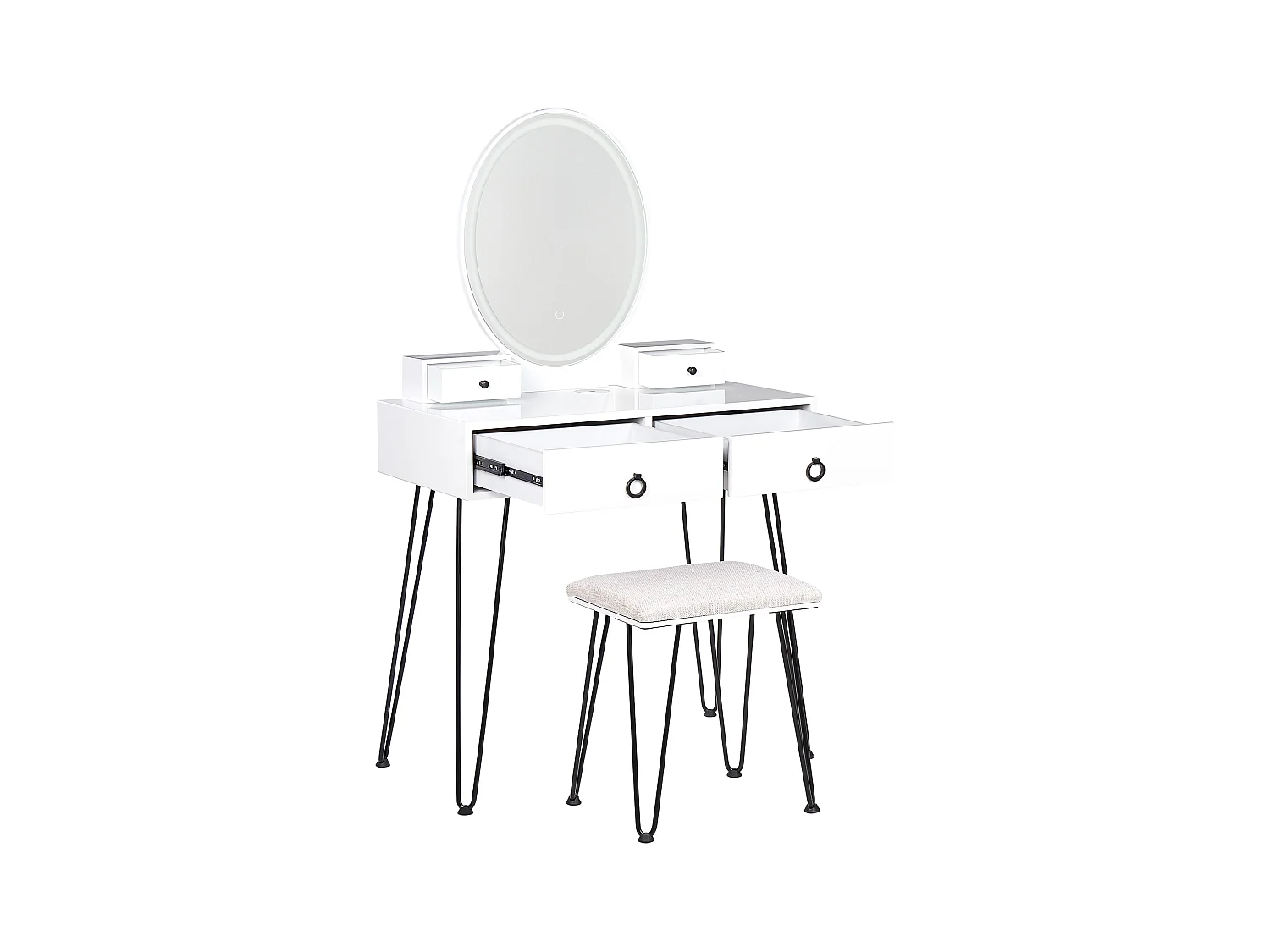 Coiffeuse avec miroir et tabouret SOYE LED Blanc