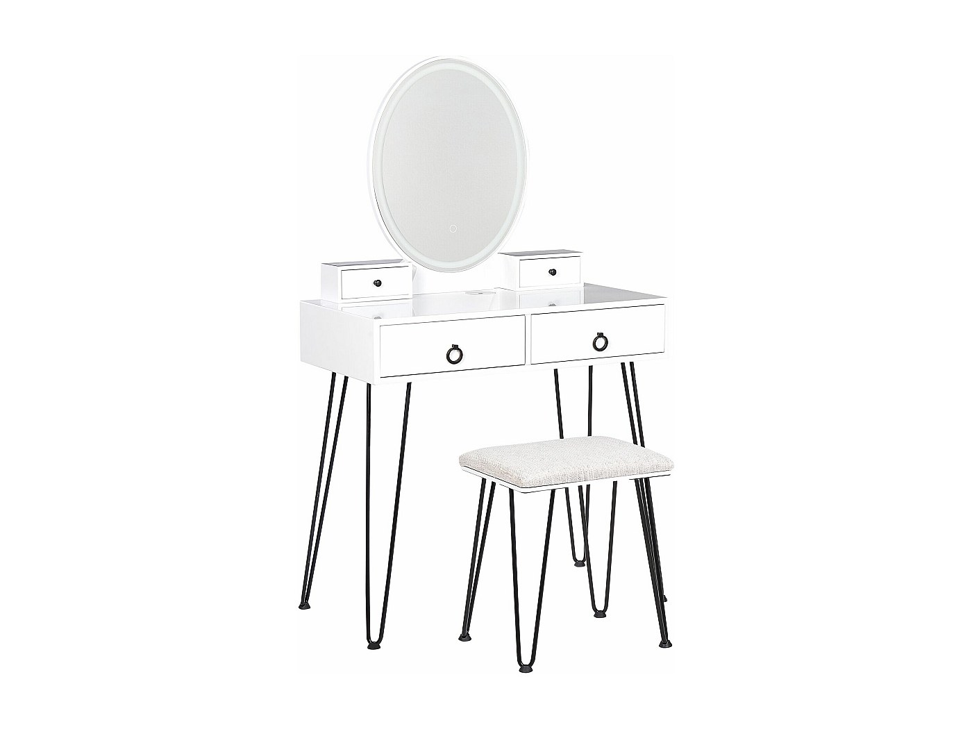 Coiffeuse Marla, Blanc Haute Brillance, 120cm Avec Miroir Et Tabouret