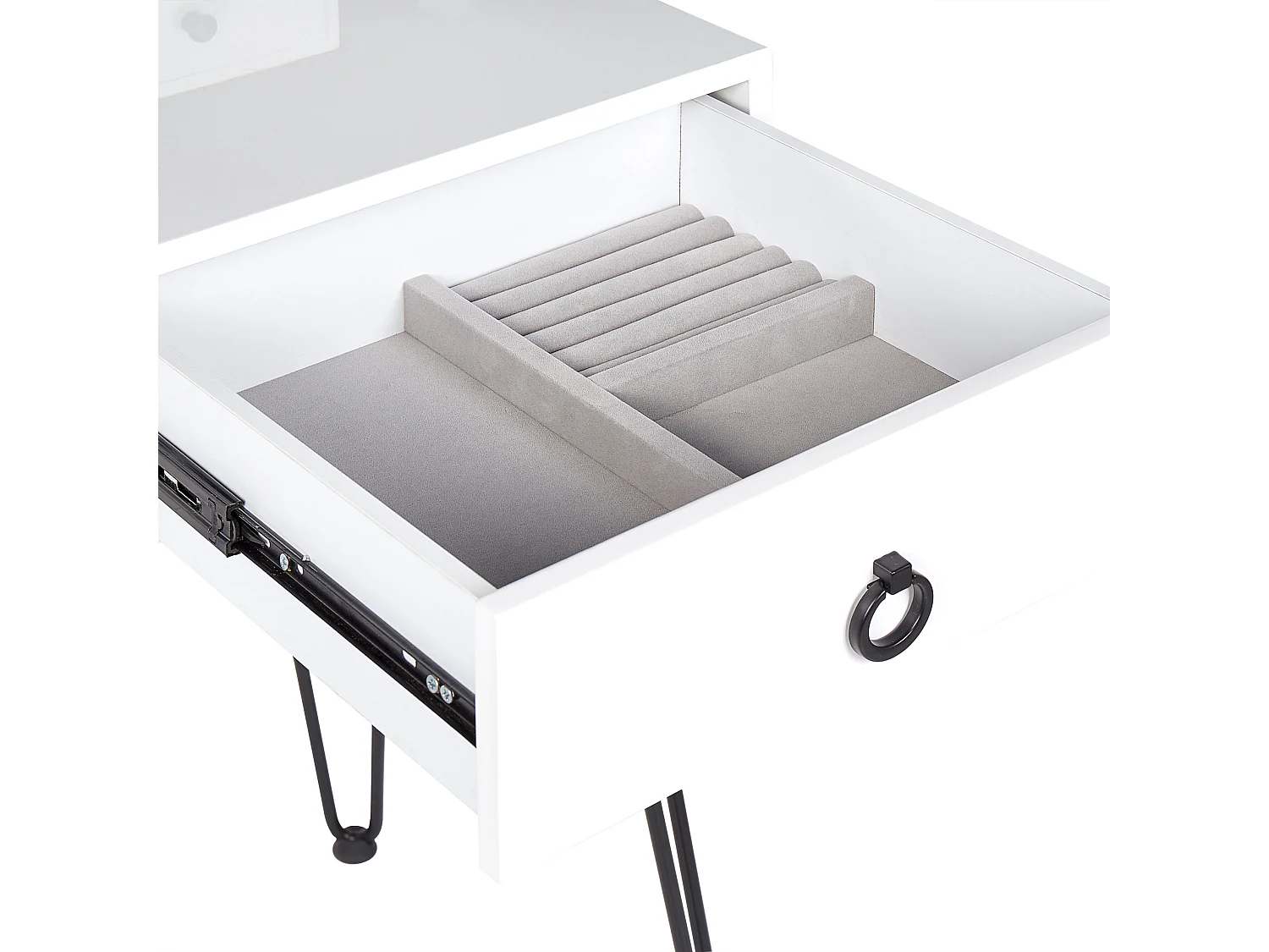 Schminktisch mit LED-Spiegel oval USB-Port 4 Schubladen Hocker weiß Glamour Soye