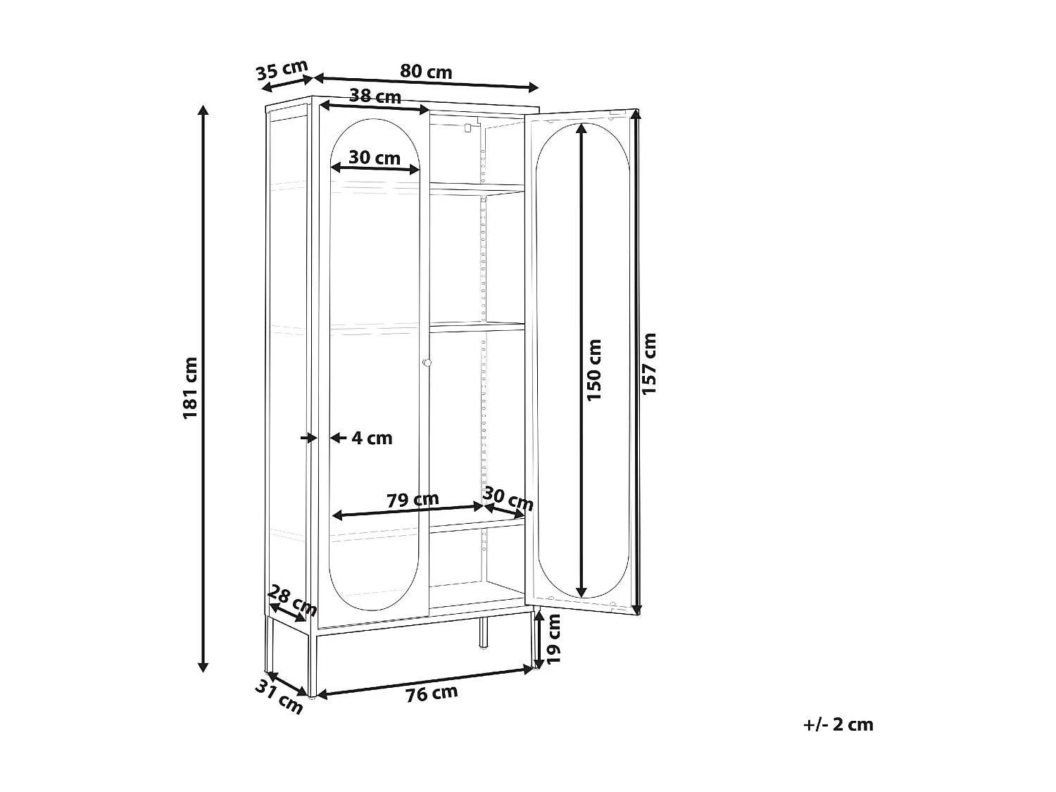 Vitrine en verre FOXTON Métal 80 cm Noir