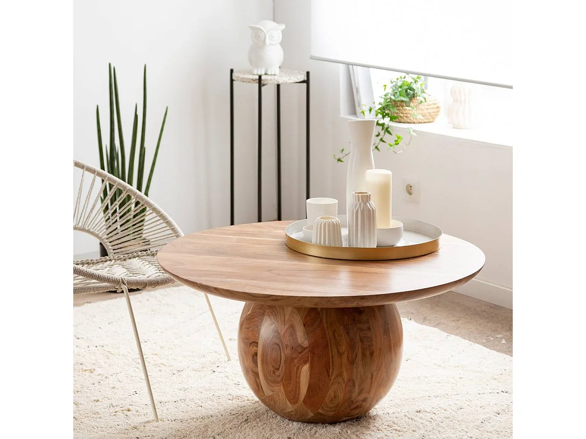 Mesa de centro redonda de madera de acacia con almacenamiento Charlou - 80x80cm