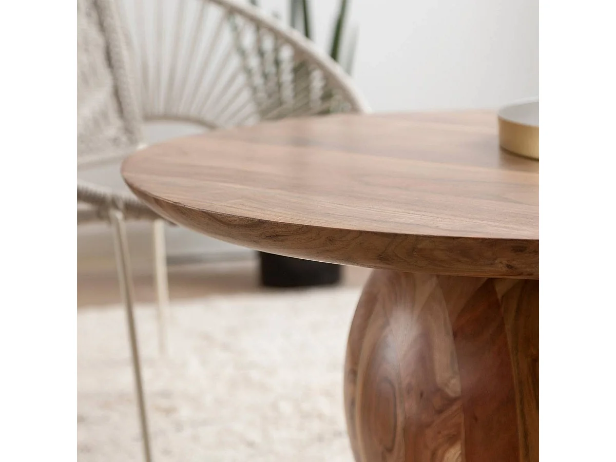 Mesa de centro redonda de madera de acacia con almacenamiento Charlou - 80x80cm