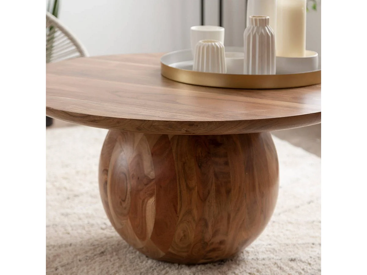 Mesa de centro redonda de madera de acacia con almacenamiento Charlou - 80x80cm