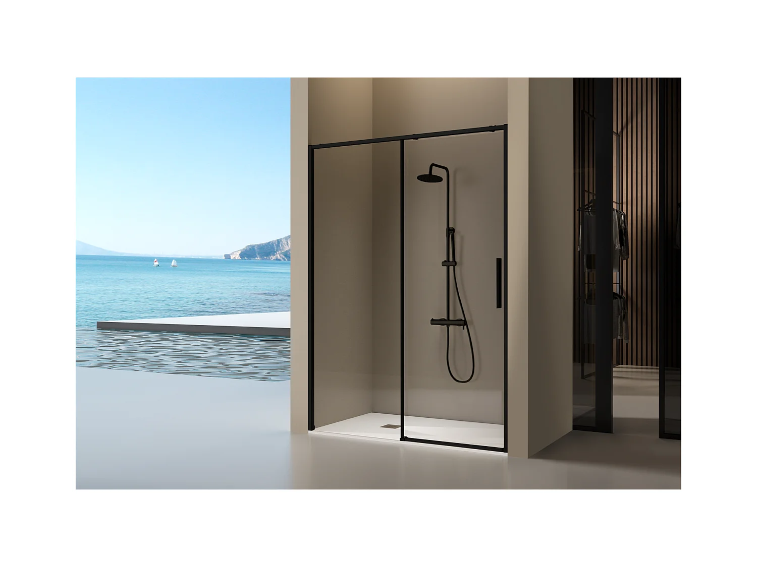 Frontal de ducha + Puerta Corredera 120-122.6 cm DELTA Negro