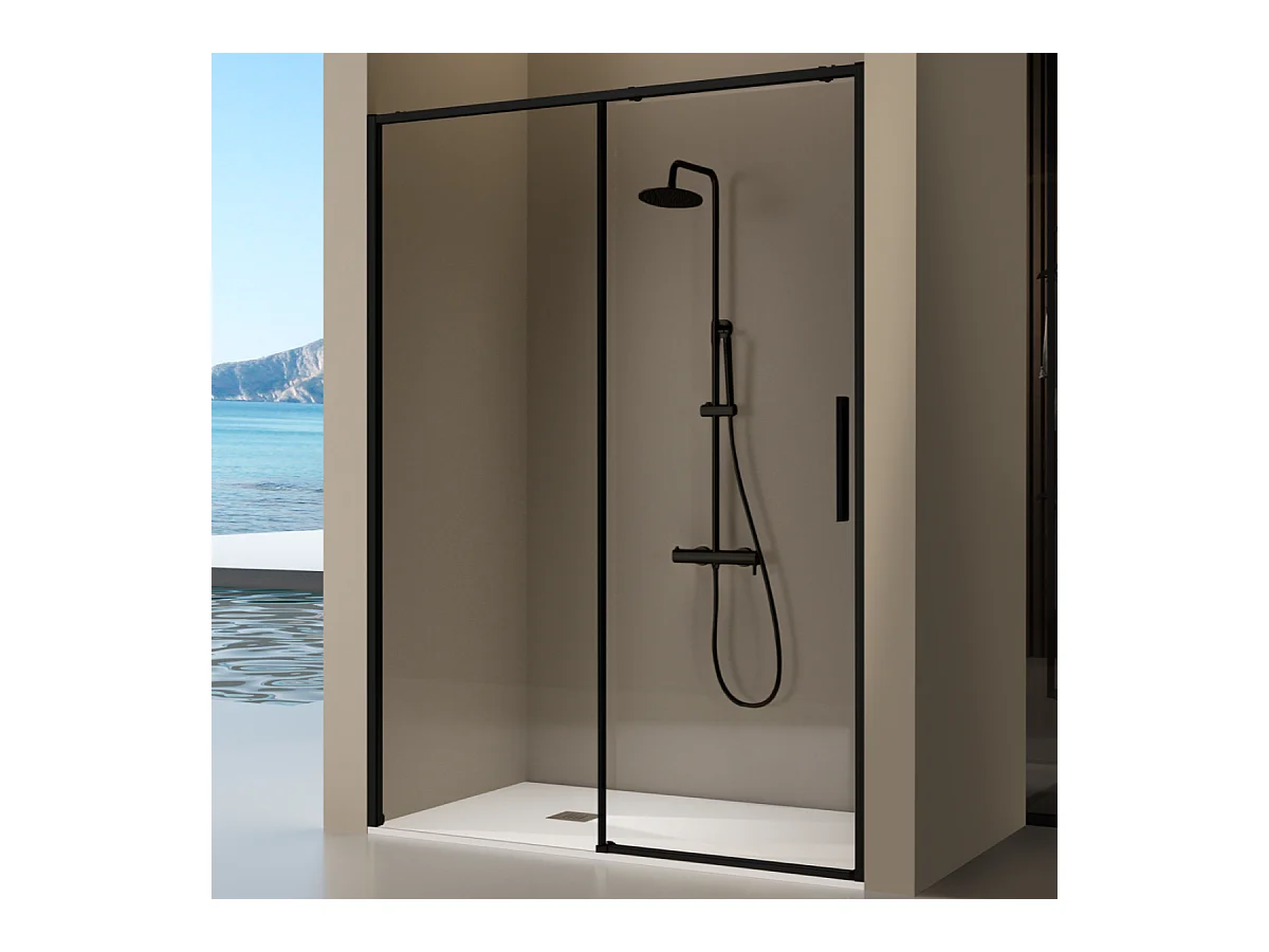 Frontal de ducha + Puerta Corredera 143-145.6 cm DELTA Negro