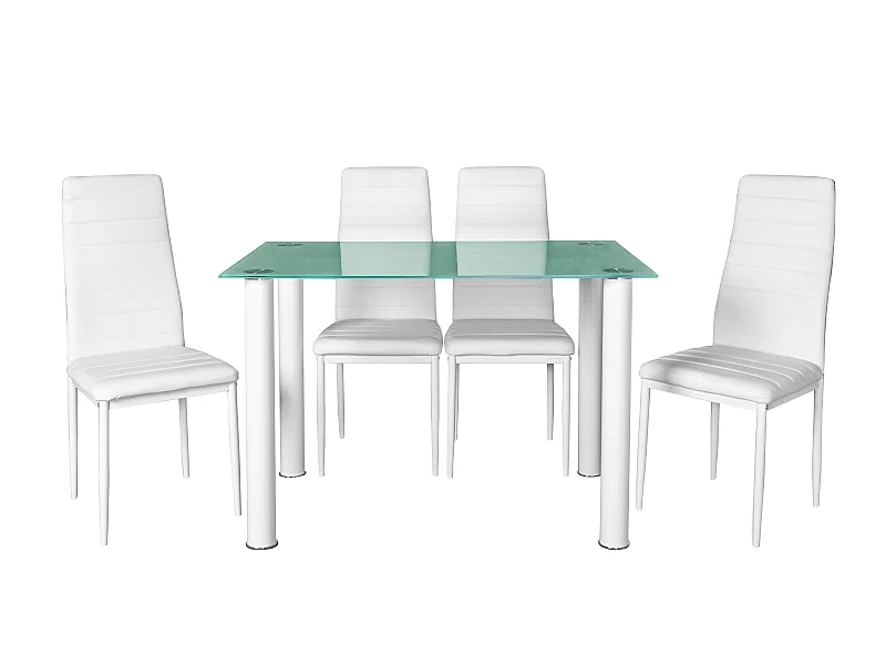 Conjunto de mesa cristal temaplado 110x70cm y 4 sillas color BLANCO