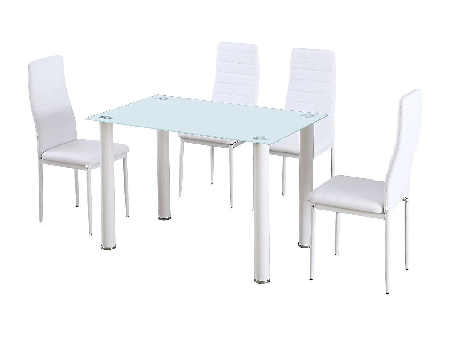 Mesa de Cristal Templado + 4 Sillas Polipiel. Comedor o Cocina, Blanco