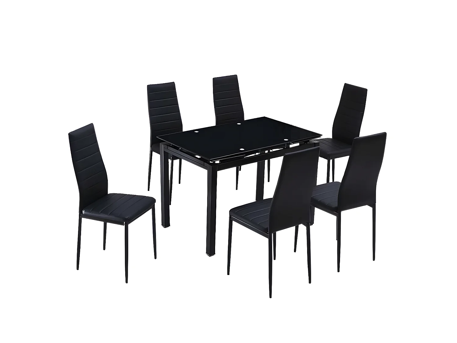 Mesa extensible cristal templado 170X70cm 110X70cm con 6 sillas cristal templado color negro