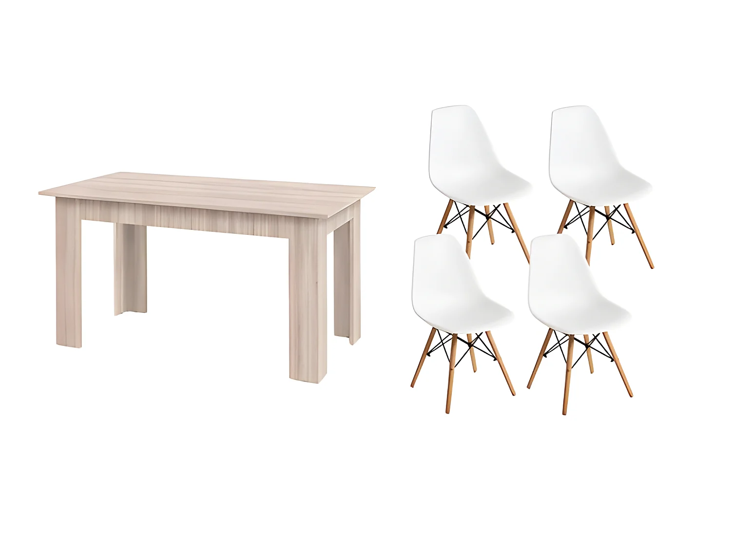 Pack Mesa de Comedor o Cocina + 4 Sillas Admiral + xs-2788 Estilo Nórdico Blancas