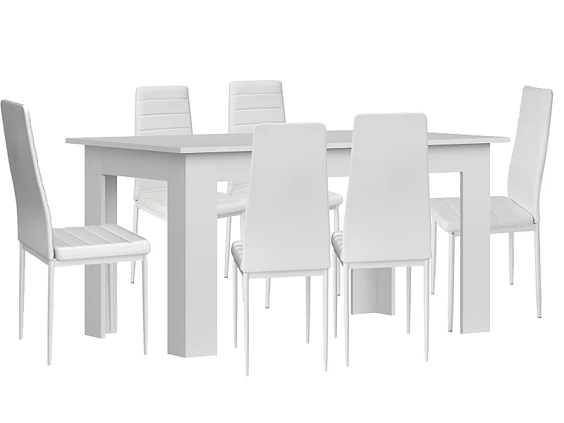Pack Mesa de Comedor o Cocina admiral + 6 Sillas en Polipiel/metal blanco