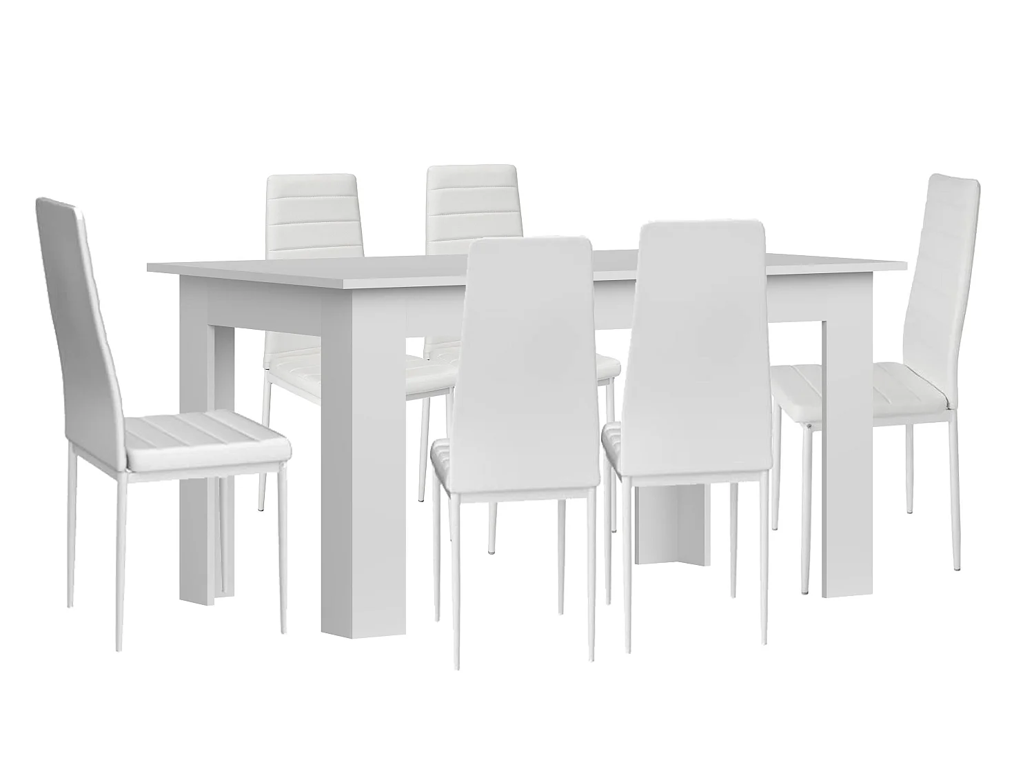 Pacote de mesa de jantar ou cozinha Admiral + 6 cadeiras em couro sintético/metal branco