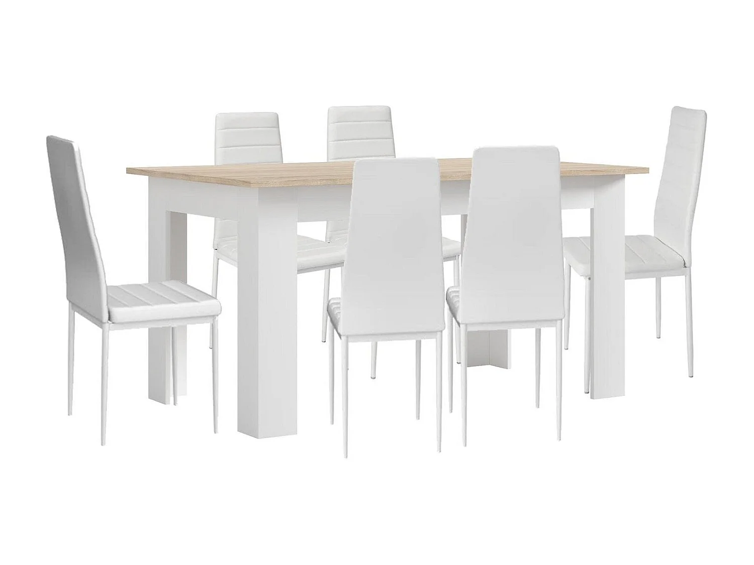Pack Mesa de Comedor o Cocina Blanco y Cambria + 6 Sillas en Polipiel/metal Blanco