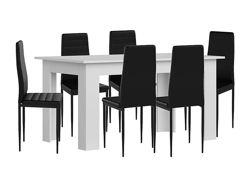 Conjunto Mesa de Jantar ou Cozinha Branco + 6 Cadeiras de Couro Sintético/metal Preto