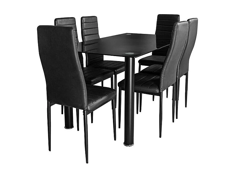 Conjunto de mesa de vidro temática 140x80cm e 6 cadeiras pretas