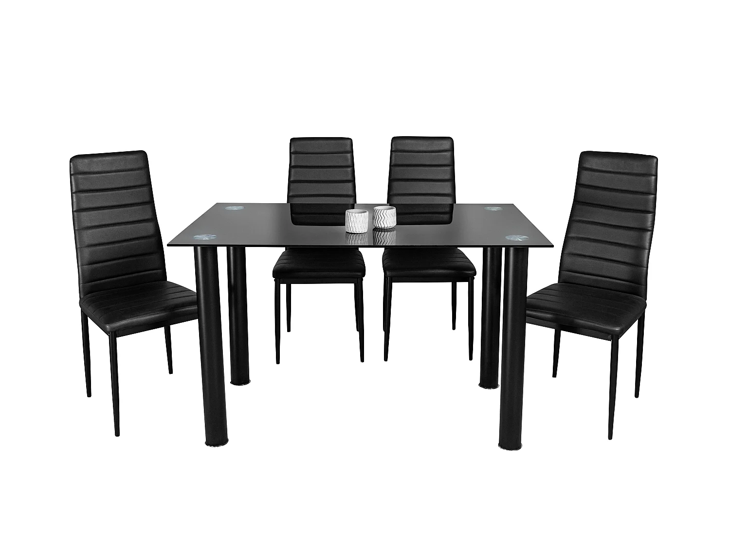 Conjunto de mesa em vidro temperado 110x70cm e 4 cadeiras pretas