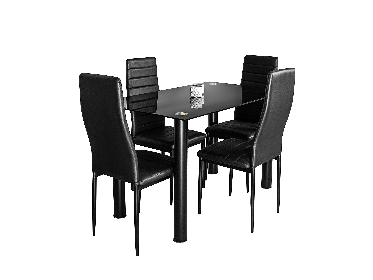 Conjunto de mesa cristal templado 110x70cm y 4 sillas color negro