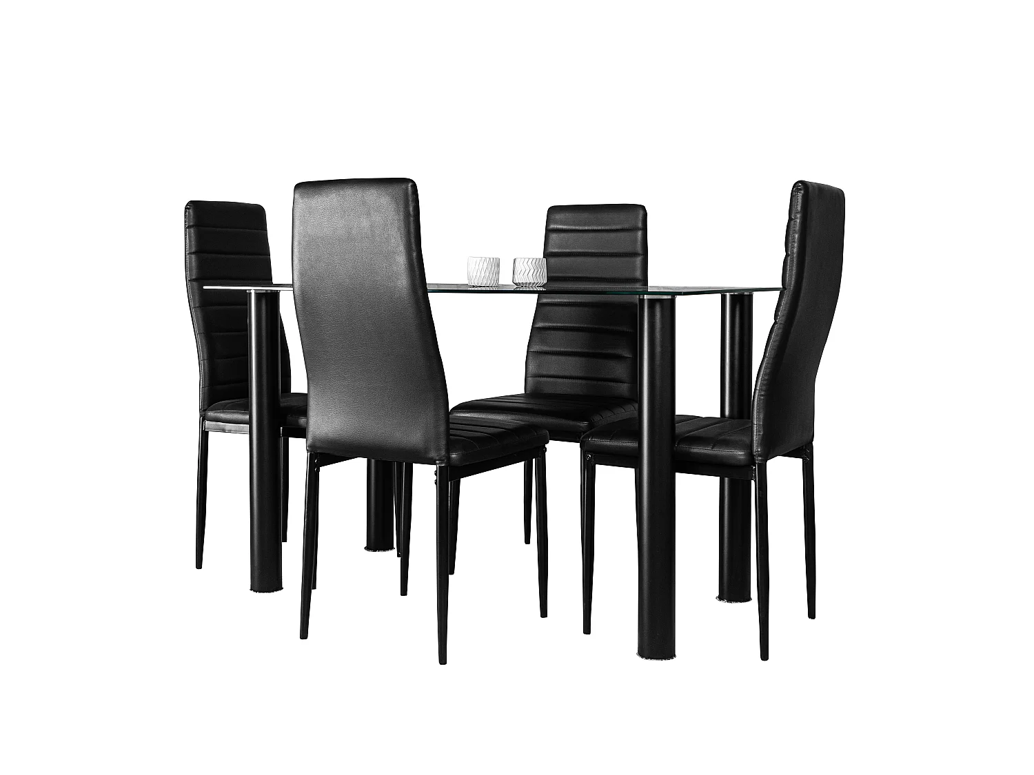 Conjunto de mesa cristal templado 110x70cm y 4 sillas color negro