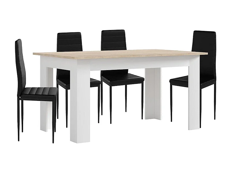 Pack Mesa de Comedor o Cocina Blanco y Cambria + 4 Sillas en Polipiel/metal Negro