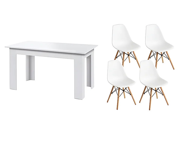 Pack Mesa de Comedor o Cocina + 4 Sillas Admiral + xs-2788 Estilo Nórdico Blancas