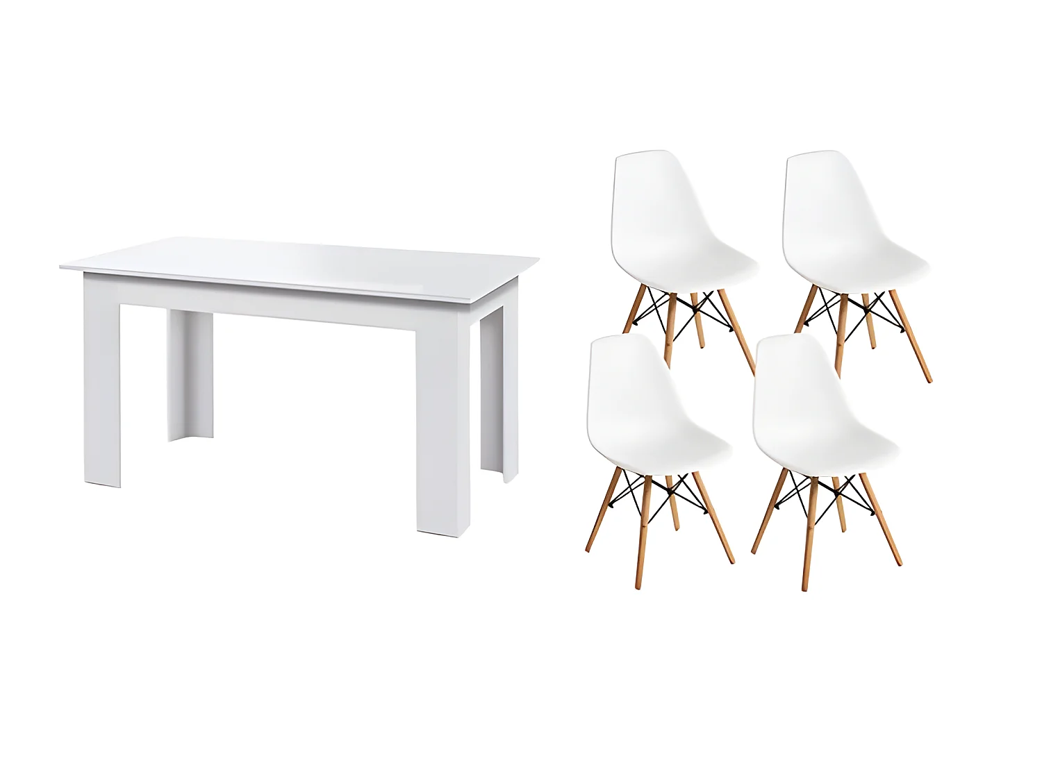 Pack Mesa de Comedor o Cocina + 4 Sillas Admiral + xs-2788 Estilo Nórdico Blancas