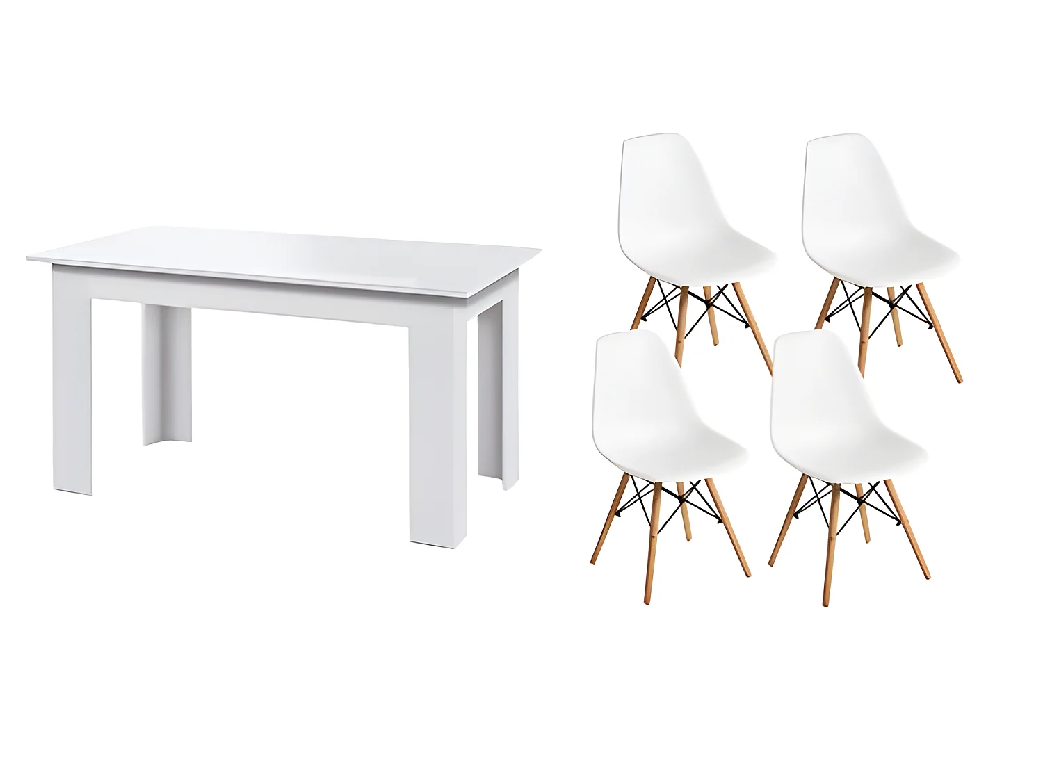 Pack Mesa de Comedor o Cocina + 4 Sillas Admiral + xs-2788 Estilo Nórdico Blancas