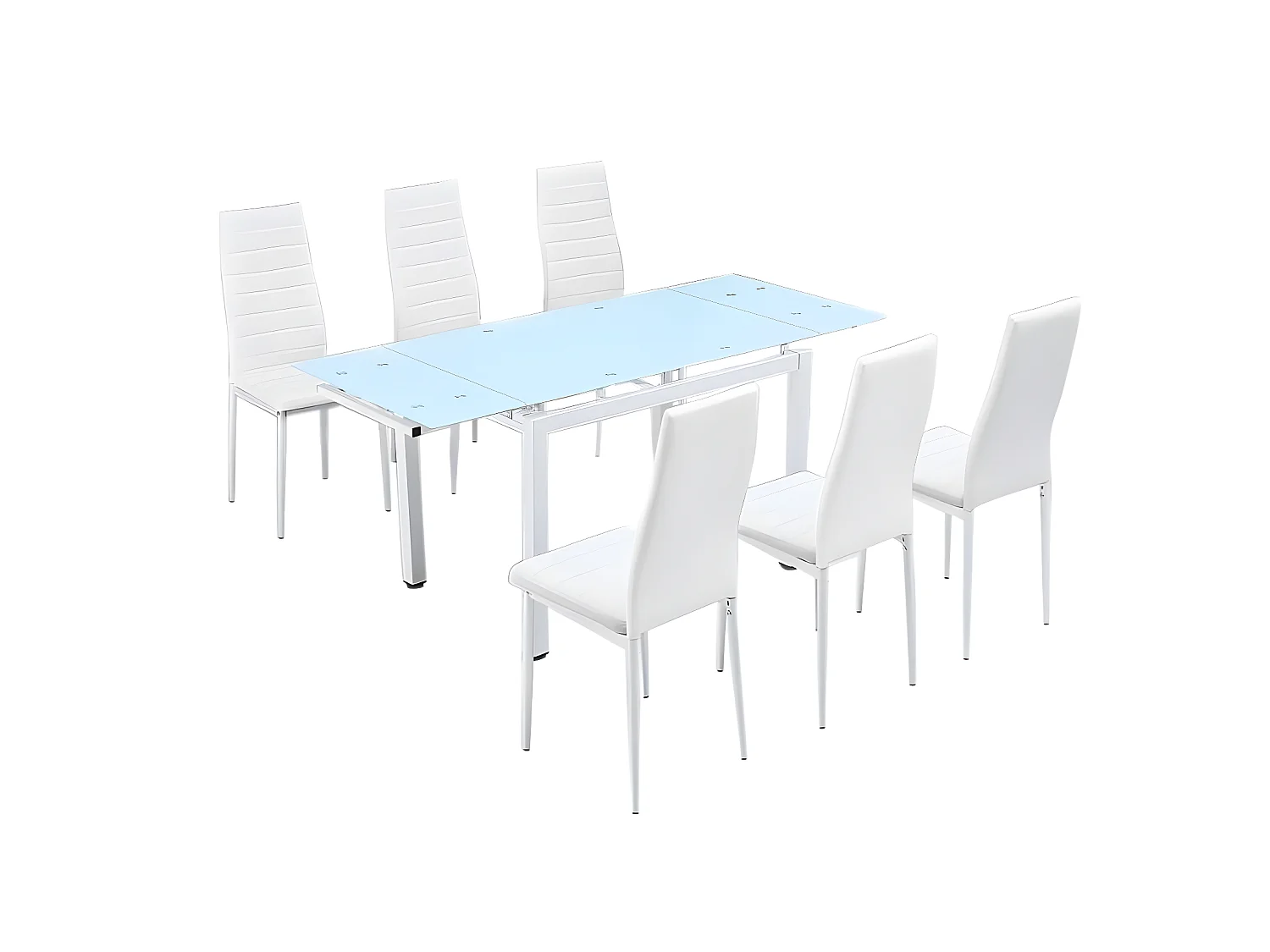 Mesa extensible cristal templado 170X70cm 110X70cm con 6 sillas cristal templado color Blanco