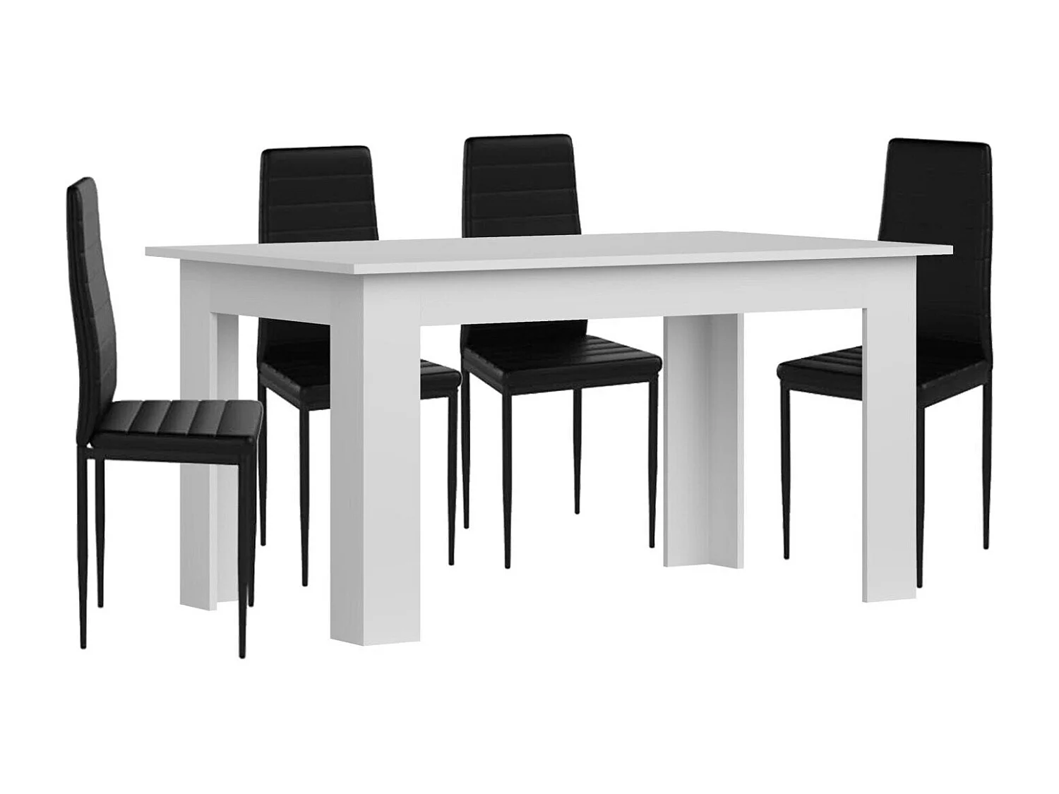 Pack Mesa de Comedor o Cocina Blanco + 4 Sillas en Polipiel/metal Negro