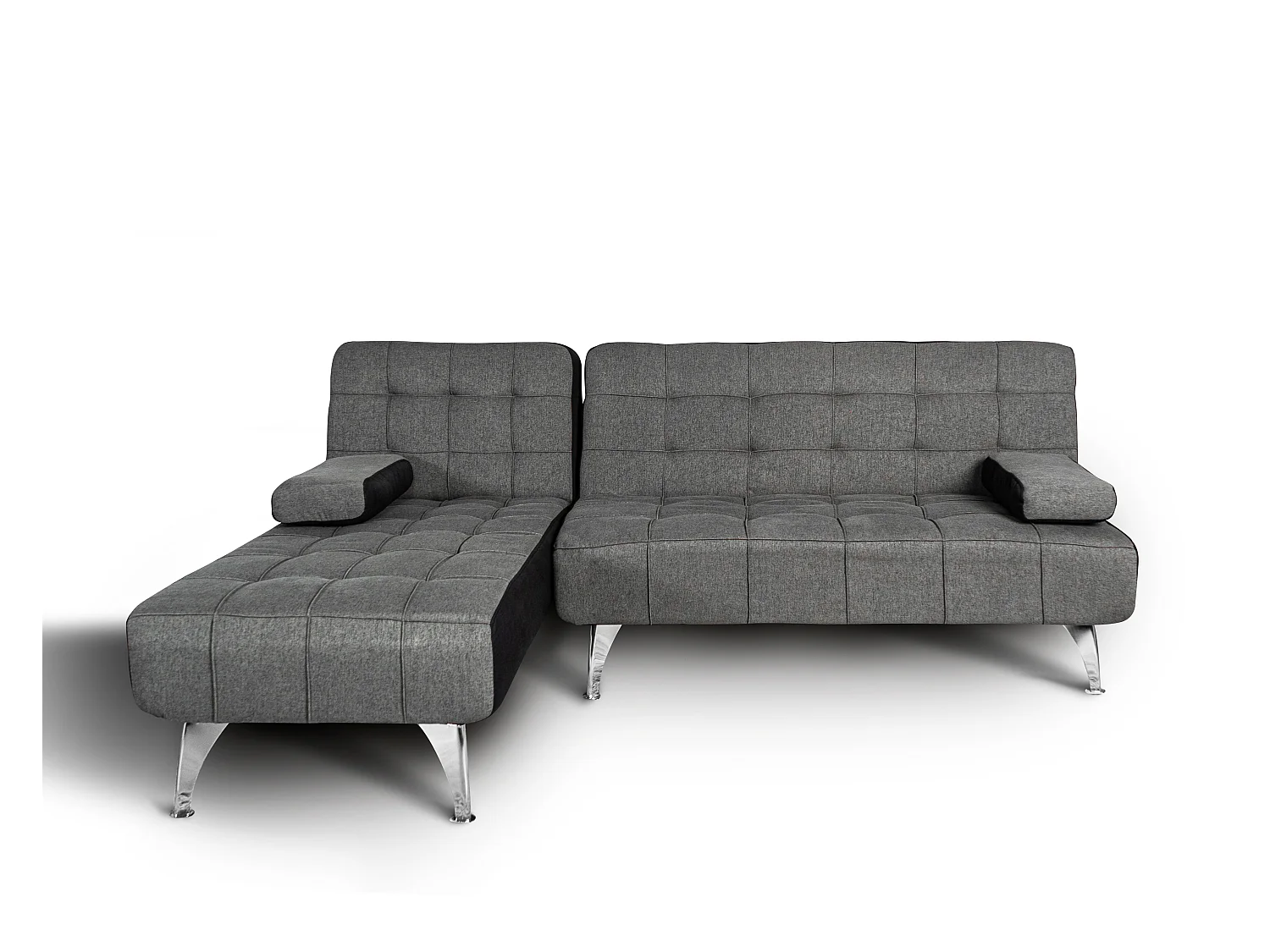 Sofá chaise longue AROA-XS, tecido conversível de 3 lugares em camacolor CINZA/ESCURO, 198x150cm