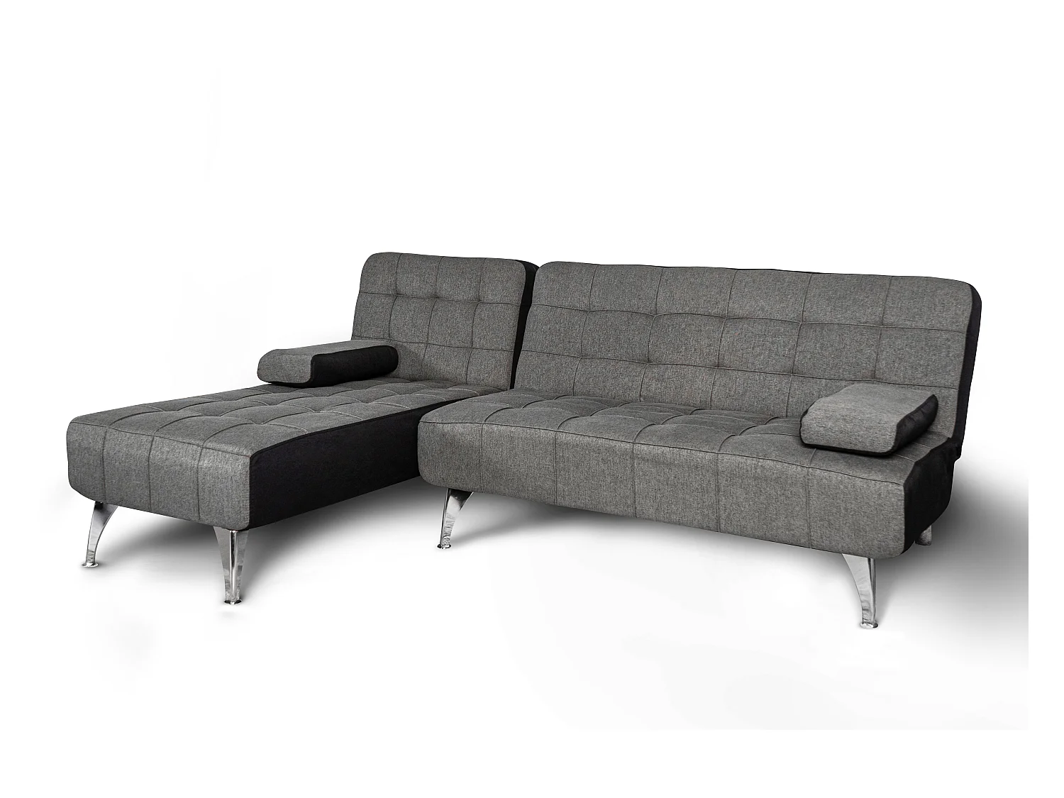 Sofá chaise longue AROA-XS, tecido conversível de 3 lugares em camacolor CINZA/ESCURO, 198x150cm