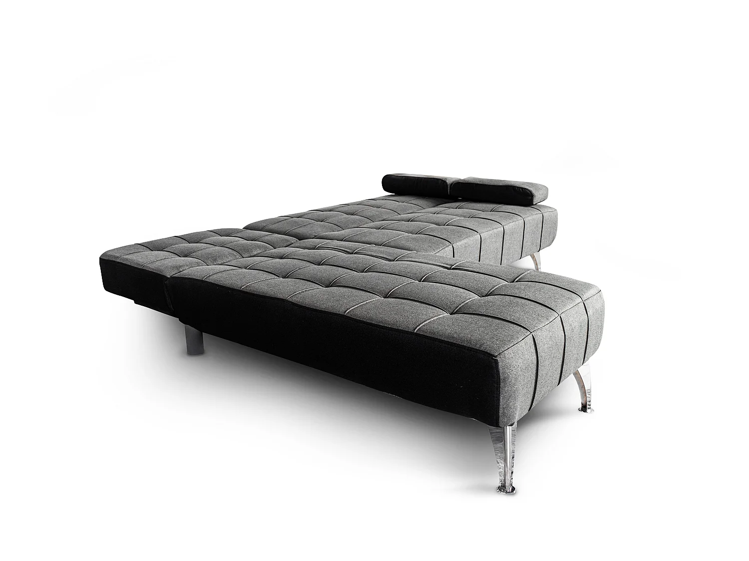 Sofá chaise longue AROA-XS, tecido conversível de 3 lugares em camacolor CINZA/ESCURO, 198x150cm